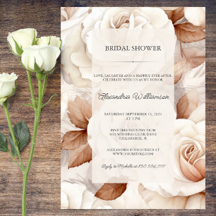 Simply Elegant Ivory & Rust Roses Bridal Shower  Invitation