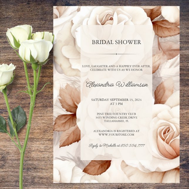 Simply Elegant Ivory & Rust Roses Bridal Shower  Invitation (Creator Uploaded)