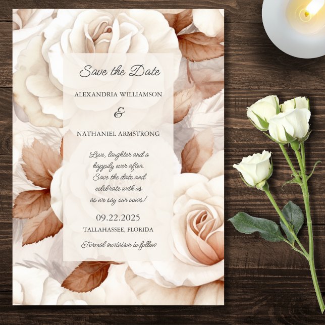 Simply Elegant Ivory & Rust Roses Wedding  Save The Date (Creator Uploaded)