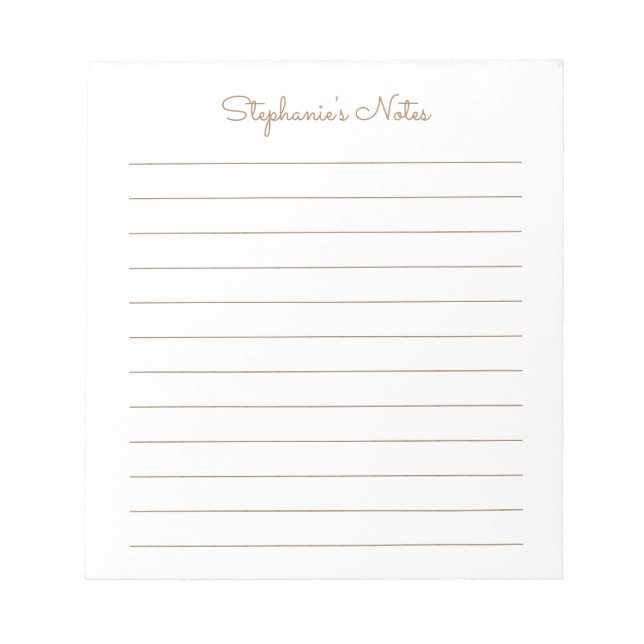 Simply Elegant Light Brown Lined Personalized Notepad (Front)