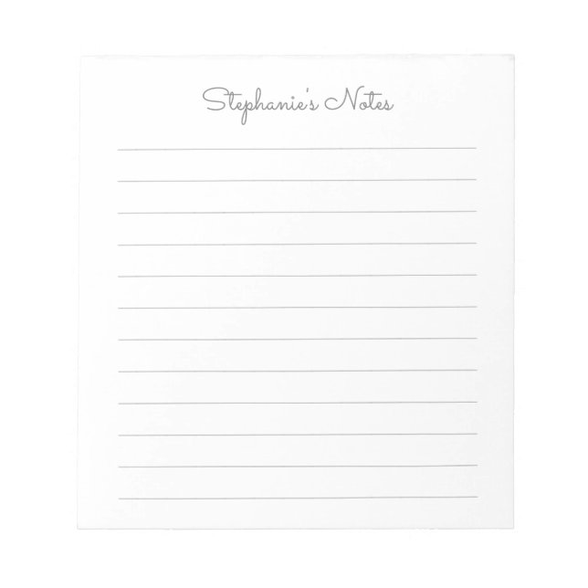 Simply Elegant Light Grey Lined Personalized Notepad (Front)