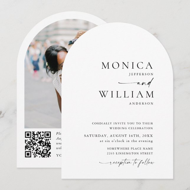 Simply Elegant Minimalist Photo QR code Wedding Invitation (Front/Back)