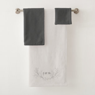 Simply Elegant Monogram Taupe & Grey  Bath Towel Set