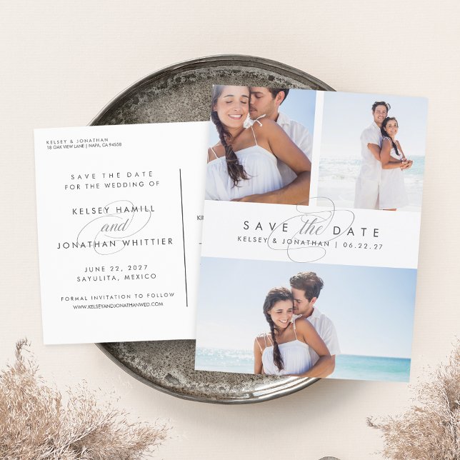 Simply Elegant Multi Photo Save the Date Announcement Postcard (Creator Uploaded)