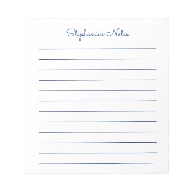 Simply Elegant Navy Blue Lined Personalized Notepad (Front)