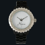Simply Elegant Personalized Black Rhinestone Watch<br><div class="desc">Simply Elegant Personalized Black Rhinestone Watch

Perfect gift for mom,  girlfriend or wife - a beautiful black wrist watch with shiny rhinestones.  For casual walks or an evening out,  this watch can be worn at any time of day for any occasion.</div>