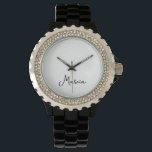 Simply Elegant Personalized Black Rhinestone Watch<br><div class="desc">Simply Elegant Personalized Black Rhinestone Watch

Perfect gift for mom,  girlfriend or wife - a beautiful black wrist watch with shiny rhinestones.  For casual walks or an evening out,  this watch can be worn at any time of day for any occasion.</div>
