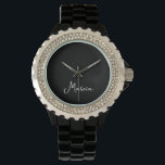 Simply Elegant Personalized Black Watch<br><div class="desc">Simply Elegant Personalized Black Watch

Perfect gift for mom,  girlfriend or wife - a beautiful black wrist watch.  For casual walks or an evening out,  this watch can be worn at any time of day for any occasion.</div>