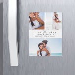Simply Elegant Photo Collage Save the Date Magnetic Invitation<br><div class="desc">Say yes to these beautiful photo collage save the date cards and announce your big day to friends and family in chic style! Unique magnetic save the date cards feature three of your favourite engagement photos -- two at the top, and one at the bottom -- with "save the date"...</div>