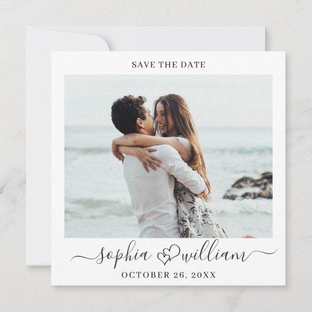 Simply Elegant Photo Wedding  Hearts Simple Modern Save The Date (Front)