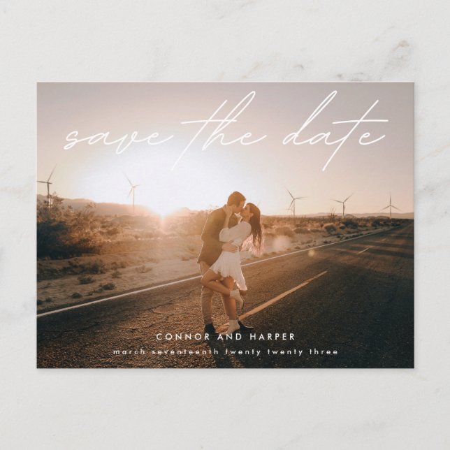 Simply Elegant Photo White Text Save The Date Anno Announcement Postcard (Front)