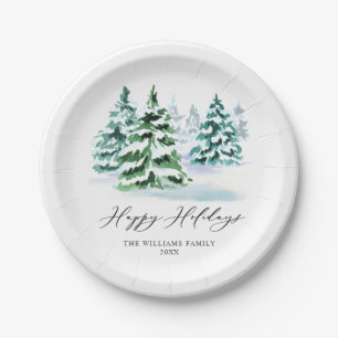 Simply Elegant Pine Tree Christmas Greeting Paper  Paper Plate
