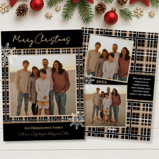 Simply Elegant Plaid Snowflakes Cozy Christmas Holiday Card