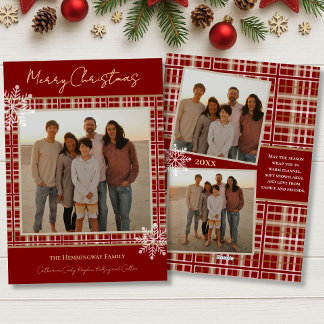 Simply Elegant Red Plaid Snowflakes Cozy Christmas Holiday Card