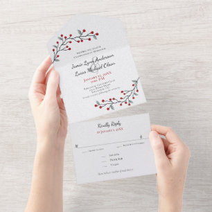 Simply Elegant Red Winter Berries All In One Invitation