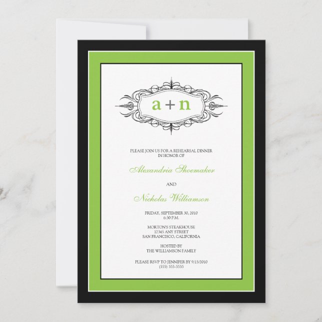 Simply Elegant Rehearsal Dinner Invitation (lime) (Front)