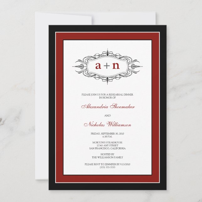 Simply Elegant Rehearsal Dinner Invitation (red) (Front)