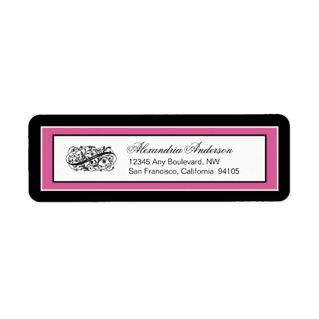 Simply Elegant Return Address Label: black/fuchsia (Front)
