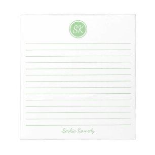 Simply Elegant Sage Green Lined Monogram Name Notepad