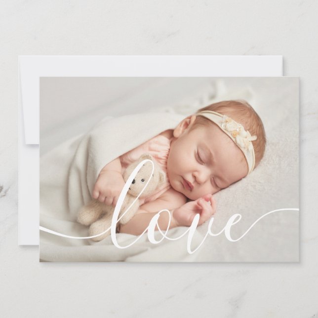 Simply Elegant Script Love Baby Photo Birth Announcement (Front)