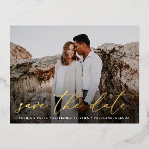 Simply Elegant Script Photo Save the Date Foil Invitation Postcard