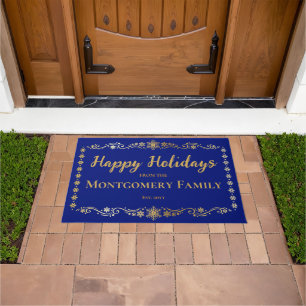Simply Elegant Snowflakes Happy Holidays Name Doormat