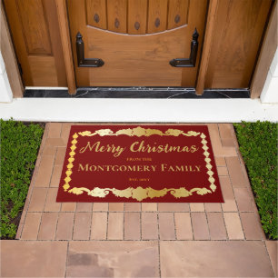 Simply Elegant Snowflakes Merry Christmas Name Doormat