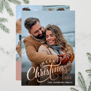 Simply Elegant Sparkle Christmas 5 PHOTO Rose Gold Foil Holiday Card