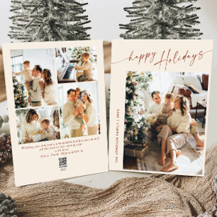 Simply Elegant Stylish 5 PHOTO Christmas Greeting Holiday Card