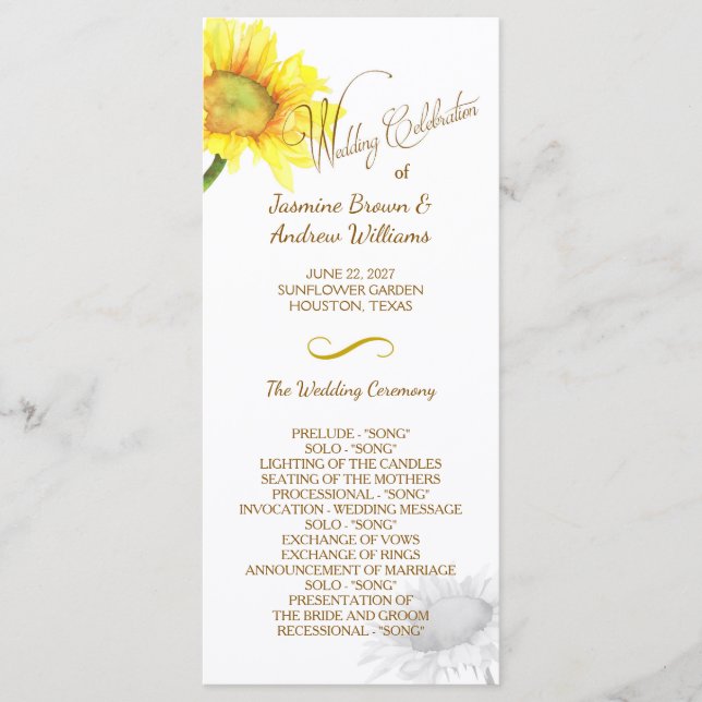 Simply Elegant Sunflower Wedding Program (Front)
