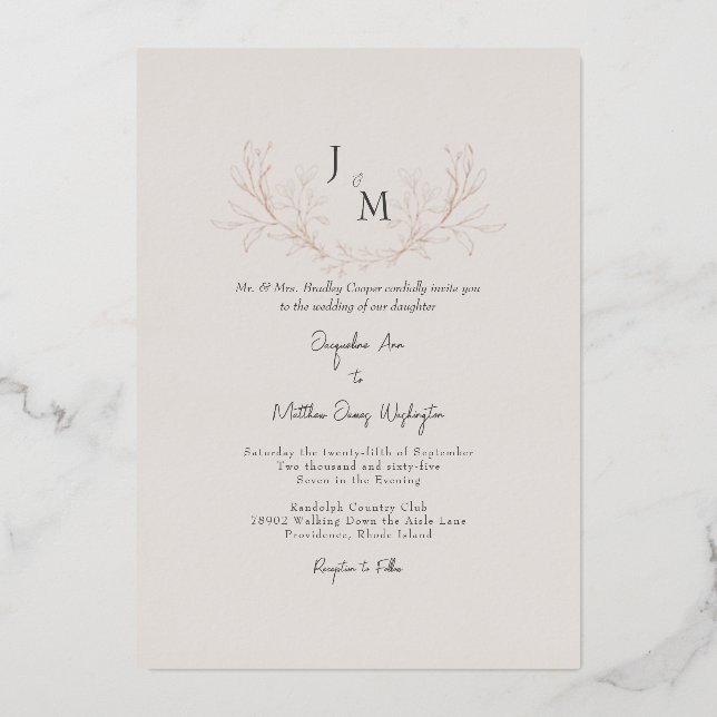 Simply Elegant Taupe Foliage Wedding Rose Gold (Front)