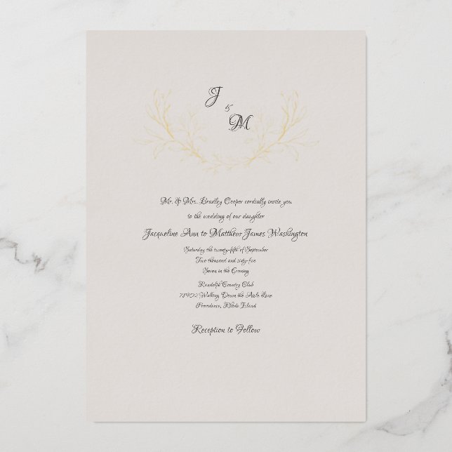 Simply Elegant Taupe & Gold Foil Foliage  Foil Inv (Front)