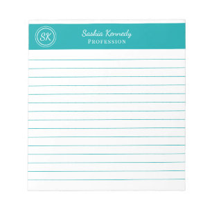 Simply Elegant Teal Lined Monogram Business Notepad