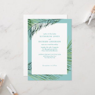 Simply Elegant Turquoise Tropical Palm Wedding Invitation