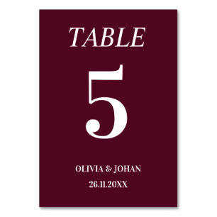 Simply Elegant Typography Burgundy Modern Wedding Table Number