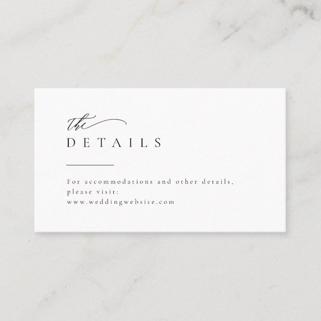 Simply Elegant Typography Modern Wedding Details  Place Card (Front)