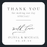 Simply Elegant Typography Modern Wedding Square Sticker<br><div class="desc">Elegant black and white minimalist typography thank you design with stylish script and timeless serif font,  simple and clean. Great personalized favour stickers for minimalist wedding,  modern wedding and classic wedding. 
See all the matching pieces in collection</div>