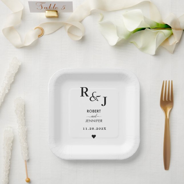Simply Elegant Typography Wedding  Paper Plate (Wedding)