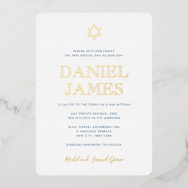 Simply Elegant w/Text on Back Bar Mitzvah Gold (Front)