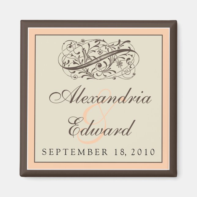 Simply Elegant Wedding Favour Magnet: peach Magnet (Front)