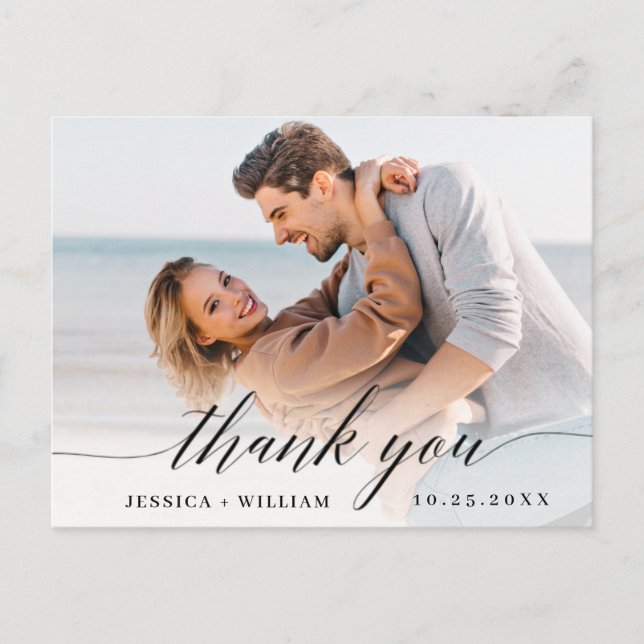 Simply Elegant Wedding Hearts Photo Thank You Postcard (Front)