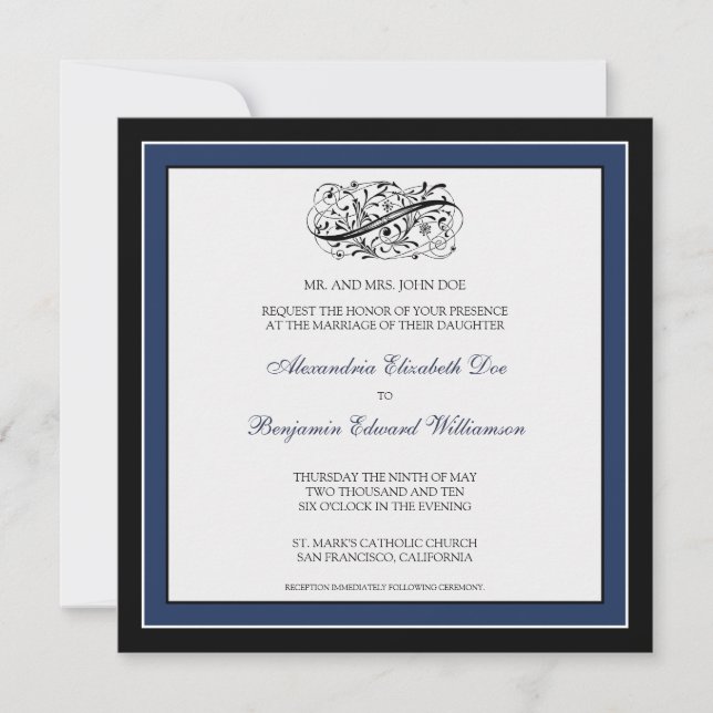 Simply Elegant Wedding Invitation (black/navy) (Front)