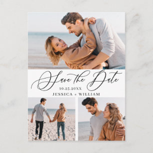 Simply Elegant Wedding Save the Date 3 Photo Postcard