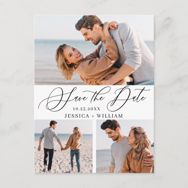 Simply Elegant Wedding Save the Date 3 Photo Postcard (Front)