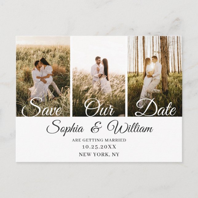 Simply Elegant Wedding Save the Date 3 Photo Postcard (Front)