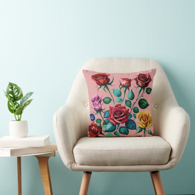 Simply Enspired Water Colour Roses Throw Pillow (Chair)