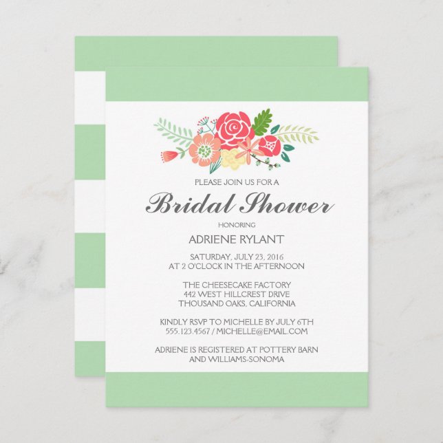 Simply Floral & Stripes Bridal Shower Invitation (Front/Back)