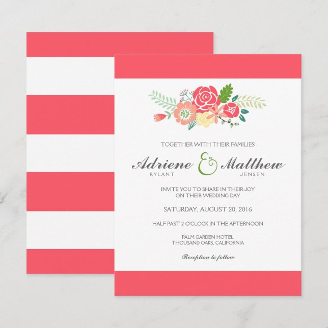Simply Floral & Stripes Faire-part de mariage / Co (Devant / Derrière)