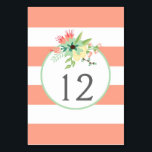 Simply Floral & Stripes Table Number Table Cards<br><div class="desc">Simply Floral & Stripes Table Number Table Cards / Peach Mint</div>