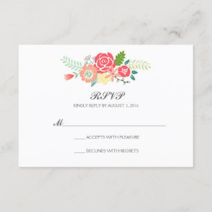 Simply Floral & Stripes Wedding RSVP / Mint Card